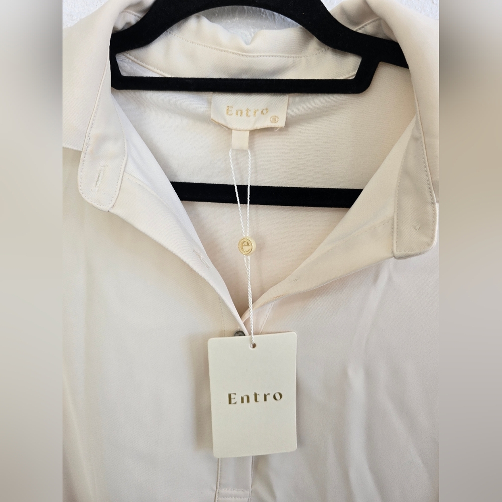 Entro NWT Flounce Nadia Color Block Cream And Brown Arch Collar Dress Size Small - Picture 8 of 9